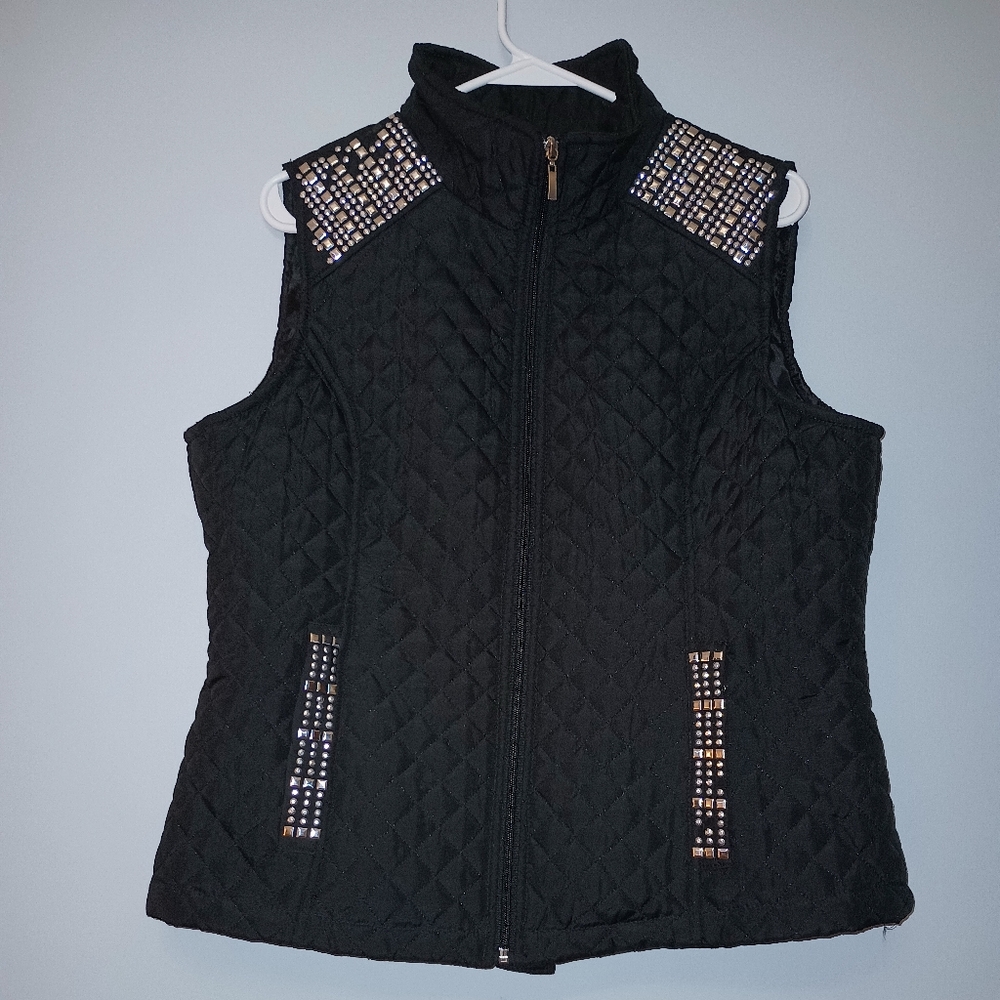 Glitterscape‎ Black Quilted Vest with Stud Details L